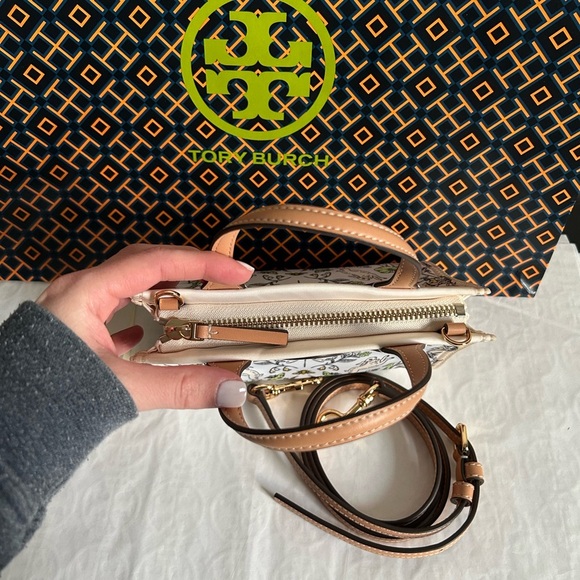 Tory Burch Ella Printed Nylon Mini Tote Bag Crossbody Meadow Gold Green Cream - Picture 5 of 9